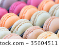 Colorful french macaroon cake in the box. 35604511