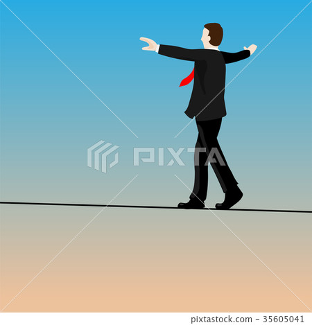 Isolated businessmen walking tightrope-Vector Isolated businessmen walking tightrope-Vector 35605041