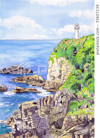 Watercolor picture Ashizuri Cape Watercolor picture Ashizuri Cape 35607238