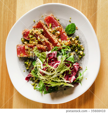 tuna slices with salad 35608410
