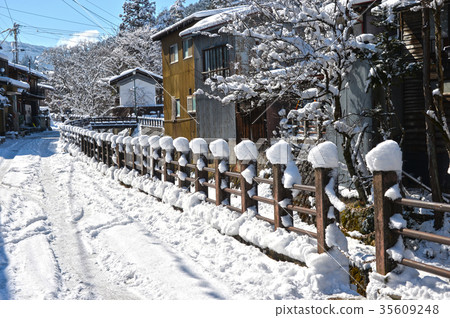 Snowy scenery along the Takayama, Enako river 35609248