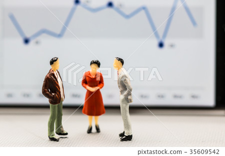 figures businessmen stand with graph on the phone figures businessmen stand with graph on the phone 35609542