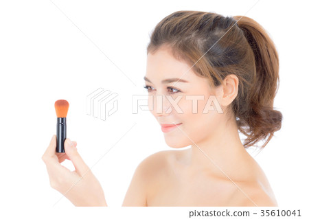 Beauty asian woman applying make up with brush Beauty asian woman applying make up with brush 35610041