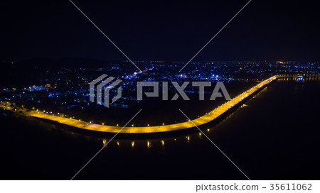 Aerial shot The bridge over ocean in Thailand. 35611062