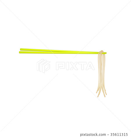 Wooden chopsticks in yellow design holding noodles Wooden chopsticks in yellow design holding noodles 35611315