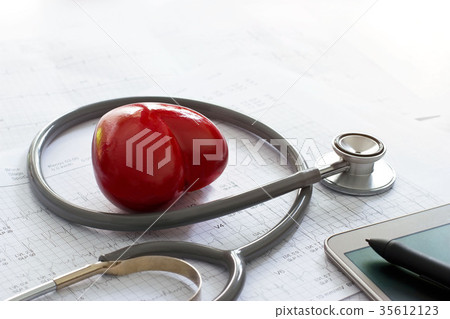 Stethoscopered heart shape and heart health exam Stethoscopered heart shape and heart health exam 35612123