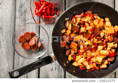 Tortilla de patatas. Cooking spanish omelette Tortilla de patatas. Cooking spanish omelette 35612575