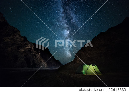 night rocky ravine, starry sky with bright milky night rocky ravine, starry sky with bright milky 35612883