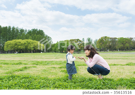 Parent and child playing in the park Parent and child playing in the park 35613516