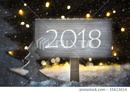 White Christmas Tree, Text 2018, Snowflakes 35613614