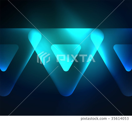 Glass glowing bright triangles on dark space Glass glowing bright triangles on dark space 35614053