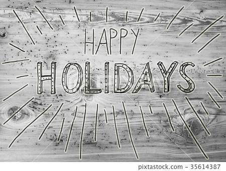 Black Happy Holidays, Gray Wooden Background 35614387