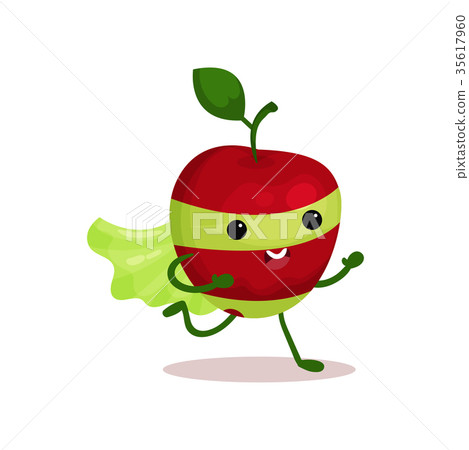 Cartoon character of funny superhero apple with Cartoon character of funny superhero apple with 35617960