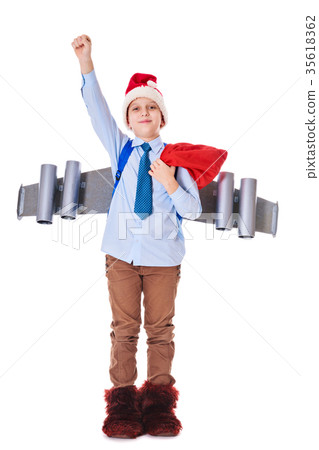 Young Santa Claus with a jetpack Young Santa Claus with a jetpack 35618362