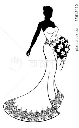 Bride Silhouette with Wedding Flowers Bride Silhouette with Wedding Flowers 35618410
