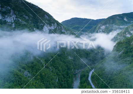Pre-dawn aerial view of the Tara River canyon Pre-dawn aerial view of the Tara River canyon 35618411