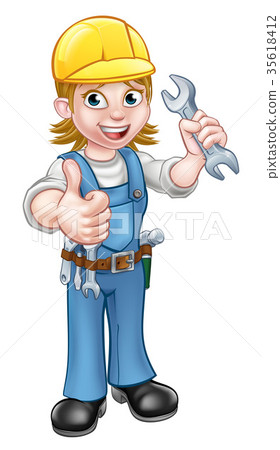 Female Plumber Cartoon Character with Spanner Female Plumber Cartoon Character with Spanner 35618412