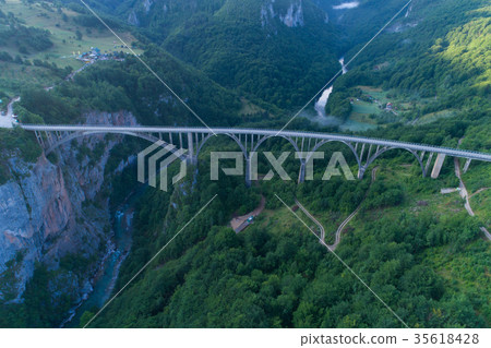 aerial view of Durdevica Bridge over Tara Canyon aerial view of Durdevica Bridge over Tara Canyon 35618428