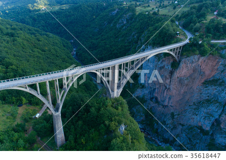 aerial view of Durdevica Bridge over Tara Canyon 35618447