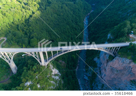 aerial view of Durdevica Bridge over Tara Canyon aerial view of Durdevica Bridge over Tara Canyon 35618466