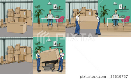 Storyboard with a workplace and a storehouse 35619767