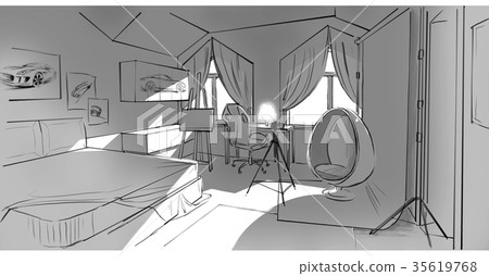 Drawing of a bedroom 35619768