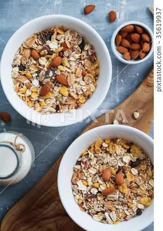 muesli with almond nuts and dried berries muesli with almond nuts and dried berries 35619937