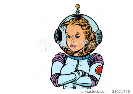 angry woman astronaut isolated on white background 35621706