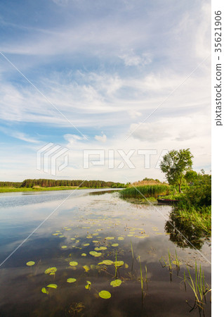 River landscape under a beautiful sky with clouds 35621906