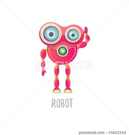 插圖素材: vector funny cartoon pink friendly robot character