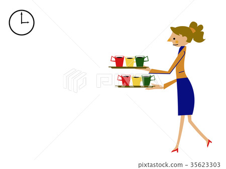 Female employee carrying coffee. office worker. Female employee carrying coffee. office worker. 35623303