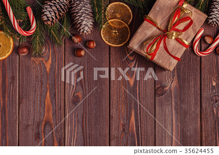 Christmas gift boxes and fir tree   35624455