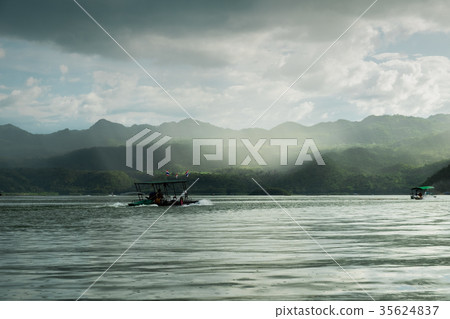 beautiful scenery view with boat move forward beautiful scenery view with boat move forward 35624837