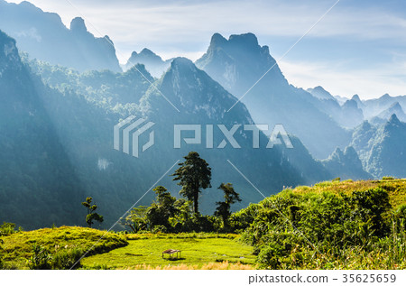 Mountain and blue sky at Kasi, Laos. Mountain and blue sky at Kasi, Laos. 35625659
