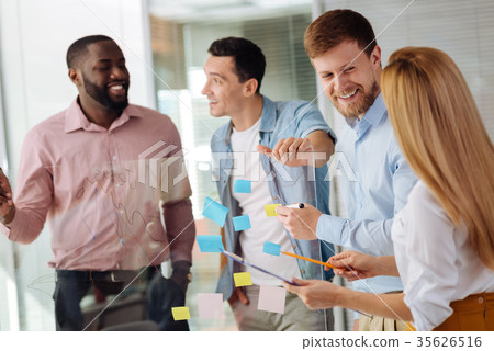 Smiling bearded man explaining scheme 35626516