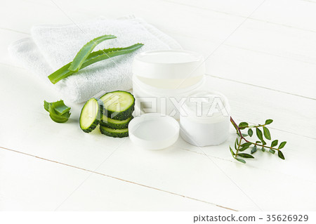 Cucumber and aloe cosmetic cream face, skin and Cucumber and aloe cosmetic cream face, skin and 35626929