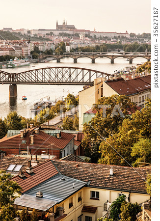 Castle and river Vltava with bridges, Prague 35627187