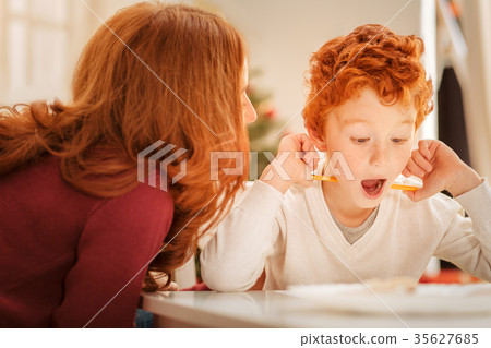 Emotional kid getting excited over something 35627685