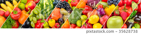 Panoramic  fresh fruits and vegetables background. 35628738