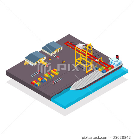 Vector isometric cargo container ship and crane 35628842