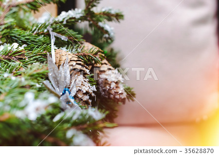 Christmas spruce branches with cones decorations Christmas spruce branches with cones decorations 35628870