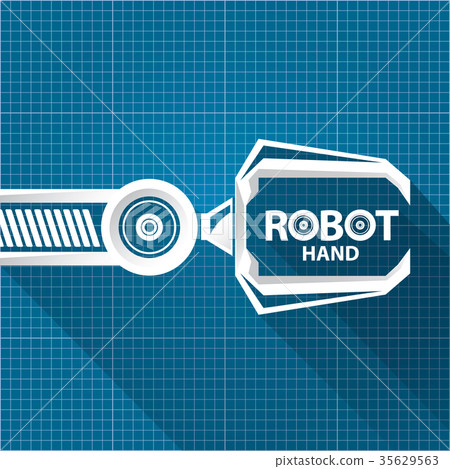 vector robotic arm symbol on blueprint paper 35629563