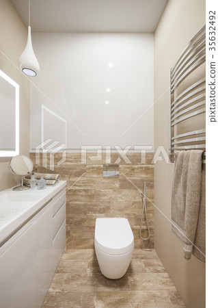 3d illustration of the interior of the bathroom in - Stock Illustration ...