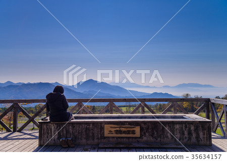 Mt. Fuji in Kiyosato's Seisen Dormitory Seisen's footbath distant view Mt. Fuji in Kiyosato's Seisen Dormitory Seisen's footbath distant view 35634157
