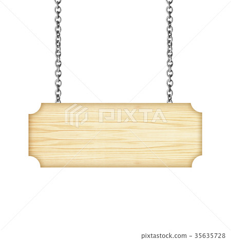 Wooden sign hanging on a chain isolated on white Wooden sign hanging on a chain isolated on white 35635728