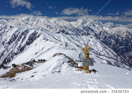 A view of the northern Alps, Mt. Ashigatake with snow, and a view of Tateyama and Ken mountain range 35636783