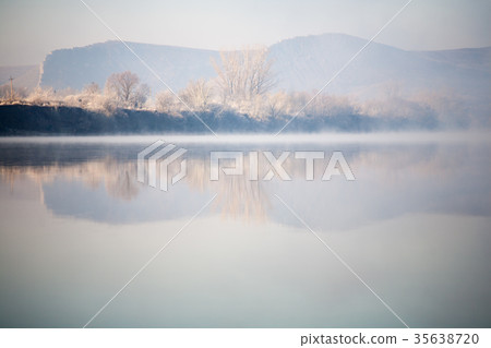 Morning on the river early morning fog 35638720