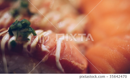 Japanese food in set different types of sushi Japanese food in set different types of sushi 35642470