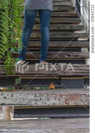 Wooden staircase of home vintage style 35642722