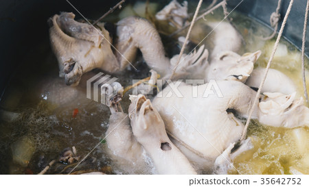 Rice steamed with chicken soup at street food 35642752